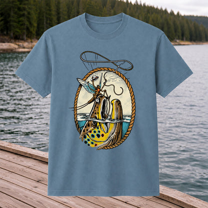Brown Trout and Winged Fly Angler Vintage Fishing Graphic T-Shirt