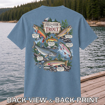 Field Guide to Trout Vintage Freshwater Fishing Graphic T-Shirt | Back Print