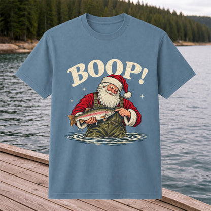 Boop Santa Holding Trout Funny Christmas Fishing T-Shirt