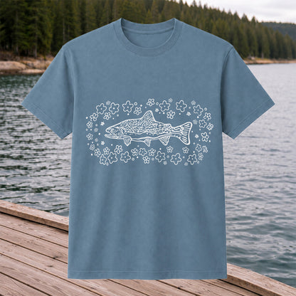 Brown Trout Surrounded by Wildflowers Fishing Graphic T-Shirt