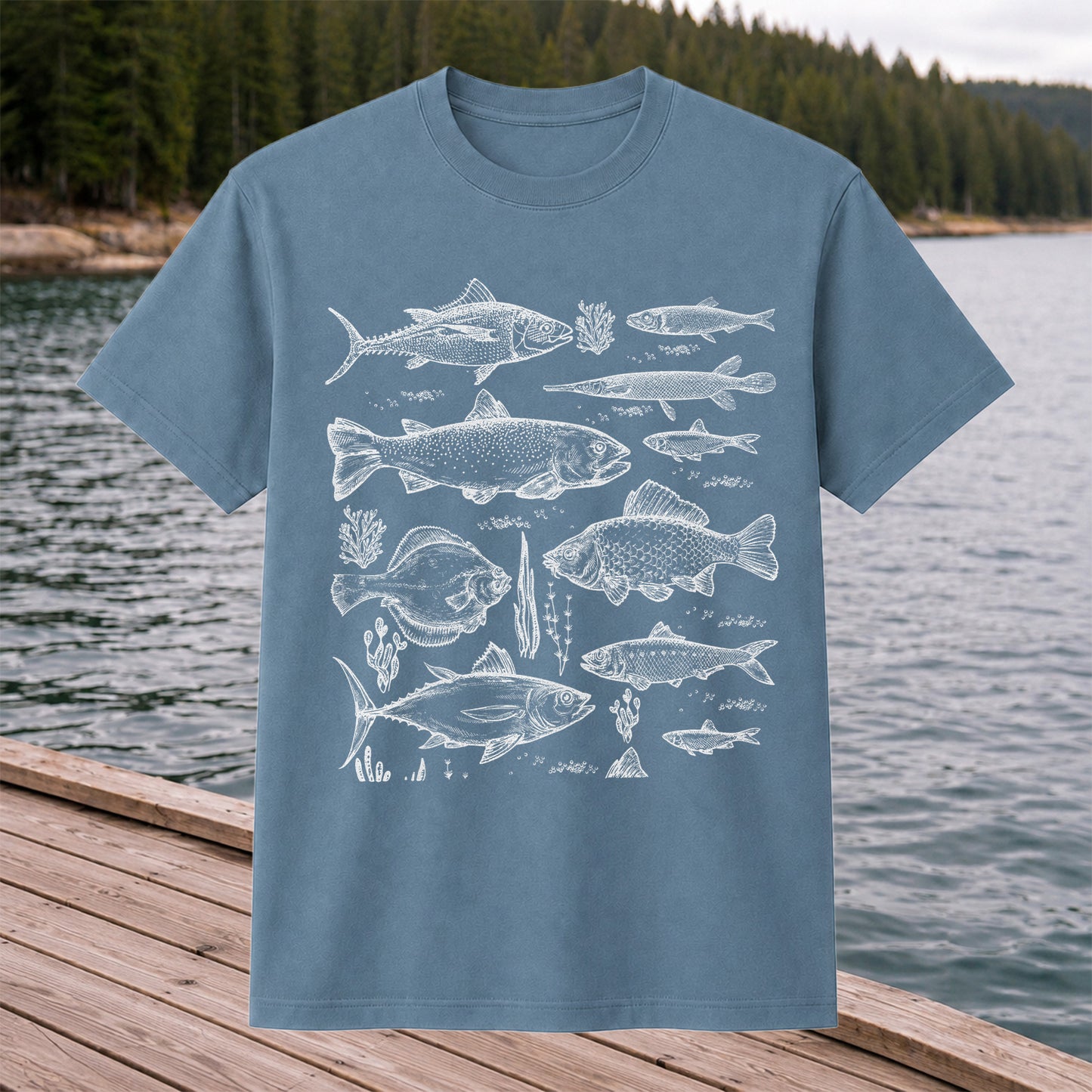 Vintage Freshwater and Saltwater Fish Collection Graphic T-Shirt