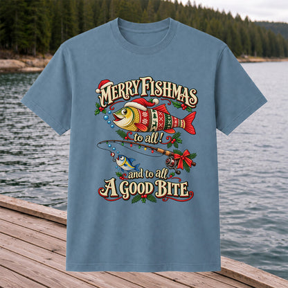 Merry Fishmas to All and to All a Good Bite Christmas Fishing T-Shirt