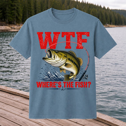 WTF Where's the Fish Largemouth Bass Funny Fishing T-Shirt