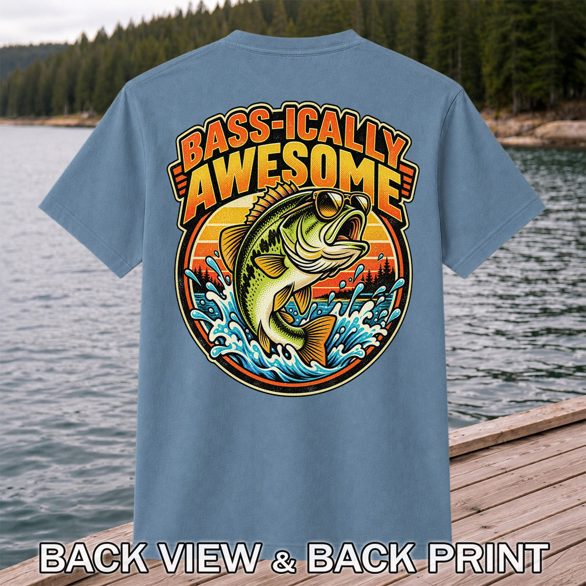 Bass-ically Awesome Funny Bass Fishing Graphic T-Shirt | Back Print