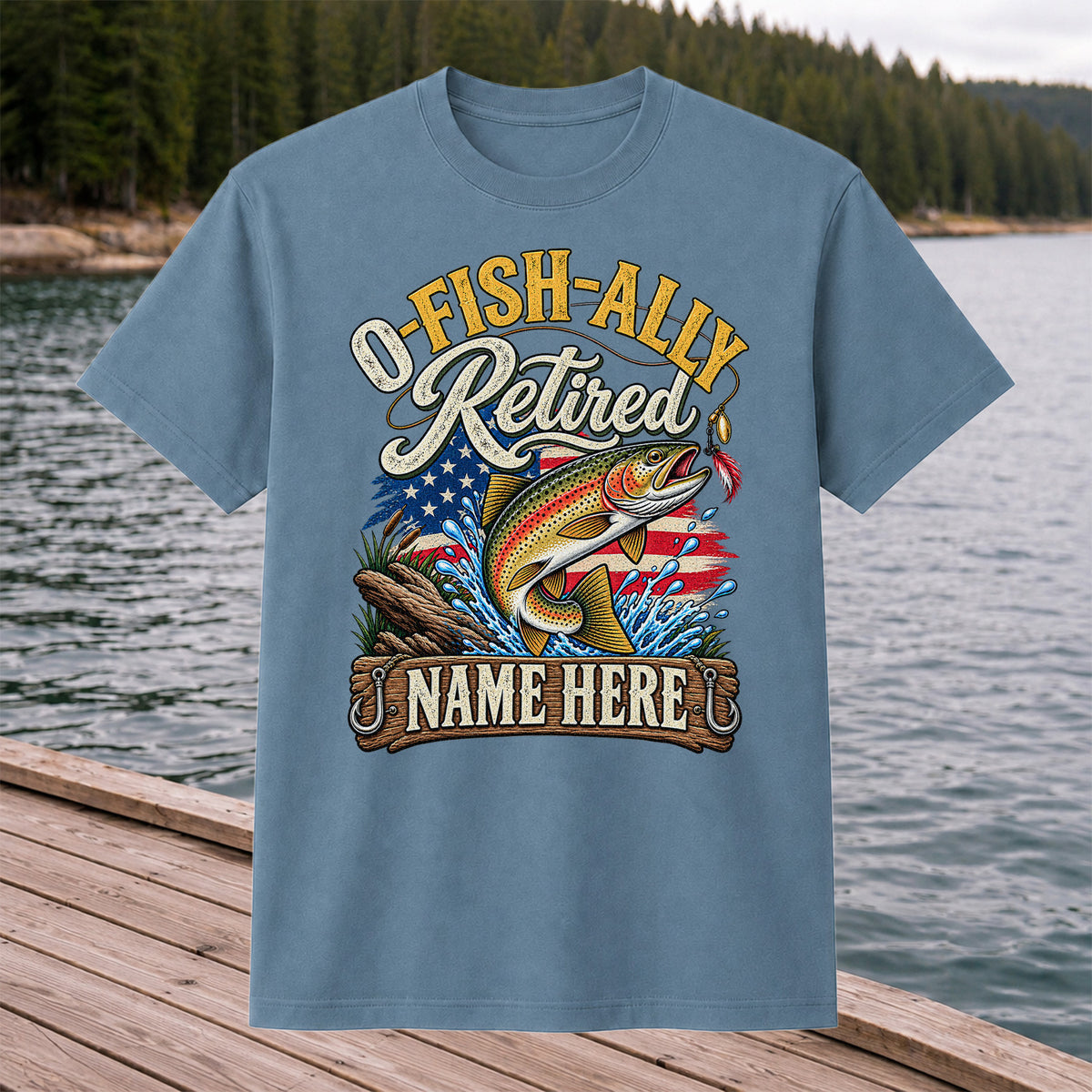 Retired Rainbow Trout American Flag Fishing T-Shirt