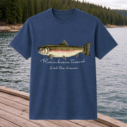 Rainbow Trout T-Shirt Fish The Sierras Fly Fishing Vintage Angler Tee