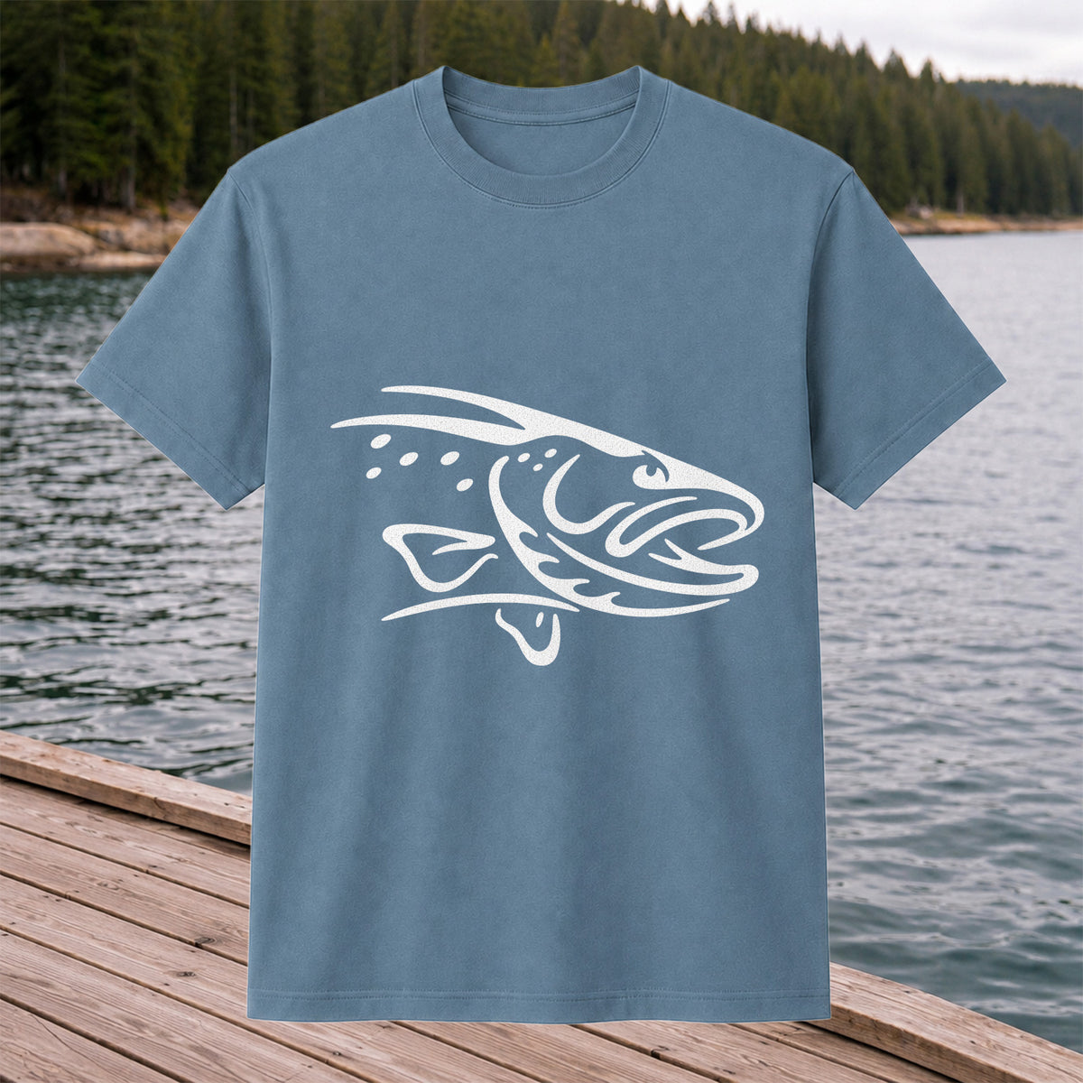 Minimalist Trout Line Art Fishing Graphic T-Shirt