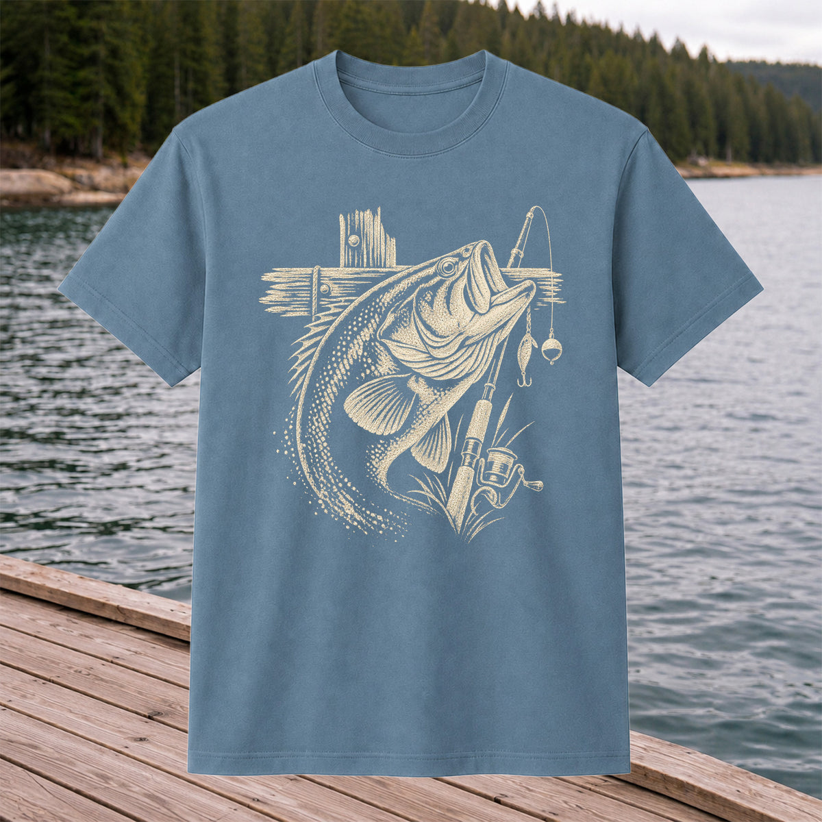 Largemouth Bass Fishing Rod Vintage Graphic T-Shirt