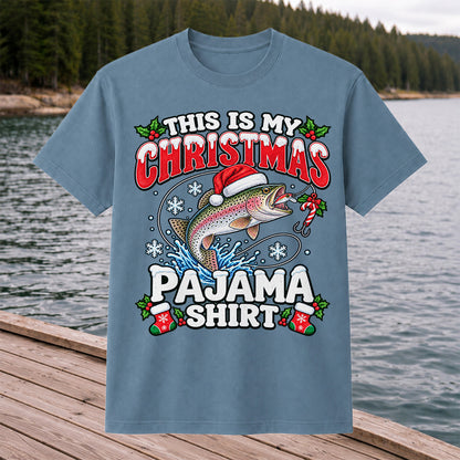This Is My Christmas Pajama Shirt Rainbow Trout Fishing T-Shirt