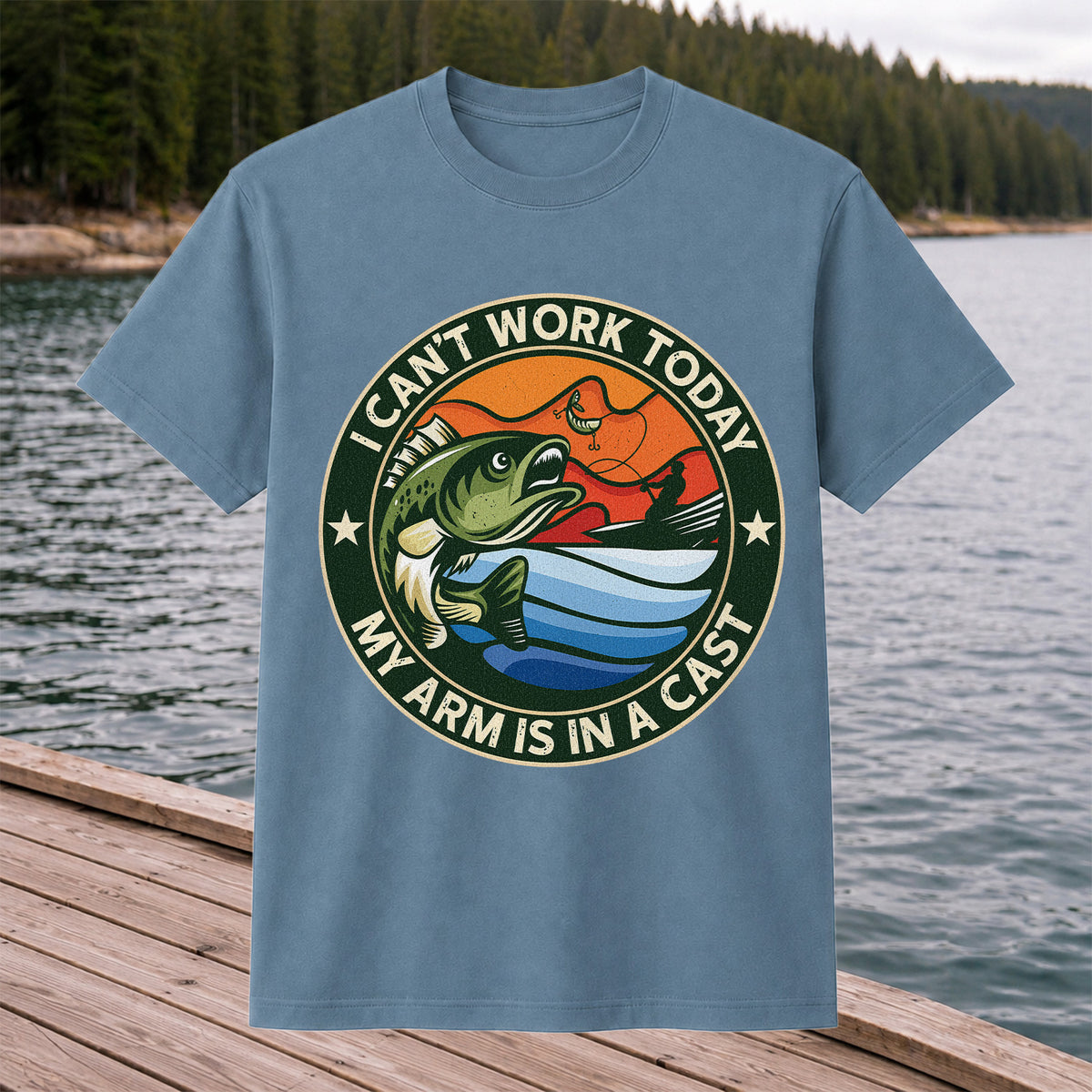 I Can't Work Today My Arm Is in a Cast Bass Fishing T-Shirt