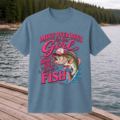 Move Over Boys Let This Girl Show You How to Fish Bass in Pink Hat Fishing T-Shirt
