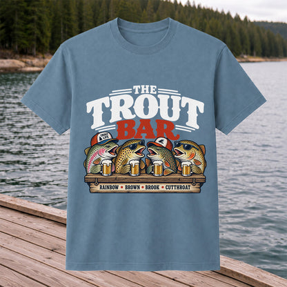 The Trout Bar Rainbow Brown Brook Cutthroat Funny Fishing T-Shirt