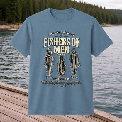 Jesus Will Make You Fishers of Men Matthew 4:18-19 Vintage Fish Graphic T-Shirt