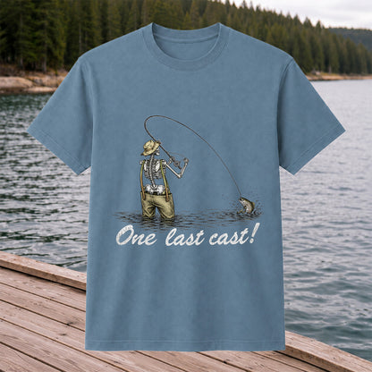 One Last Cast Skeleton Angler Fishing Graphic T-Shirt