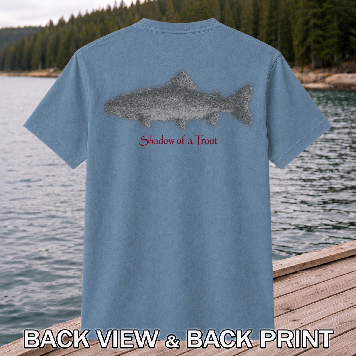 Shadow of a Trout Minimalist Trout Fishing Graphic T-Shirt | Back Print