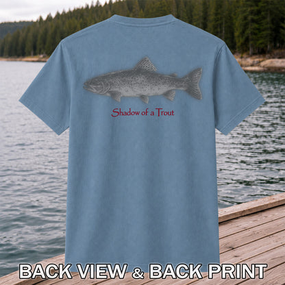 Shadow of a Trout Minimalist Trout Fishing Graphic T-Shirt | Back Print