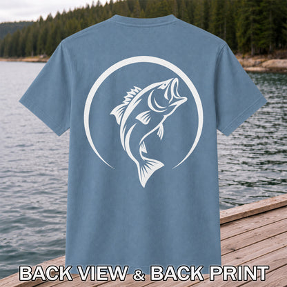 Minimalist Jumping Bass Fishing Silhouette T-Shirt | Back Print