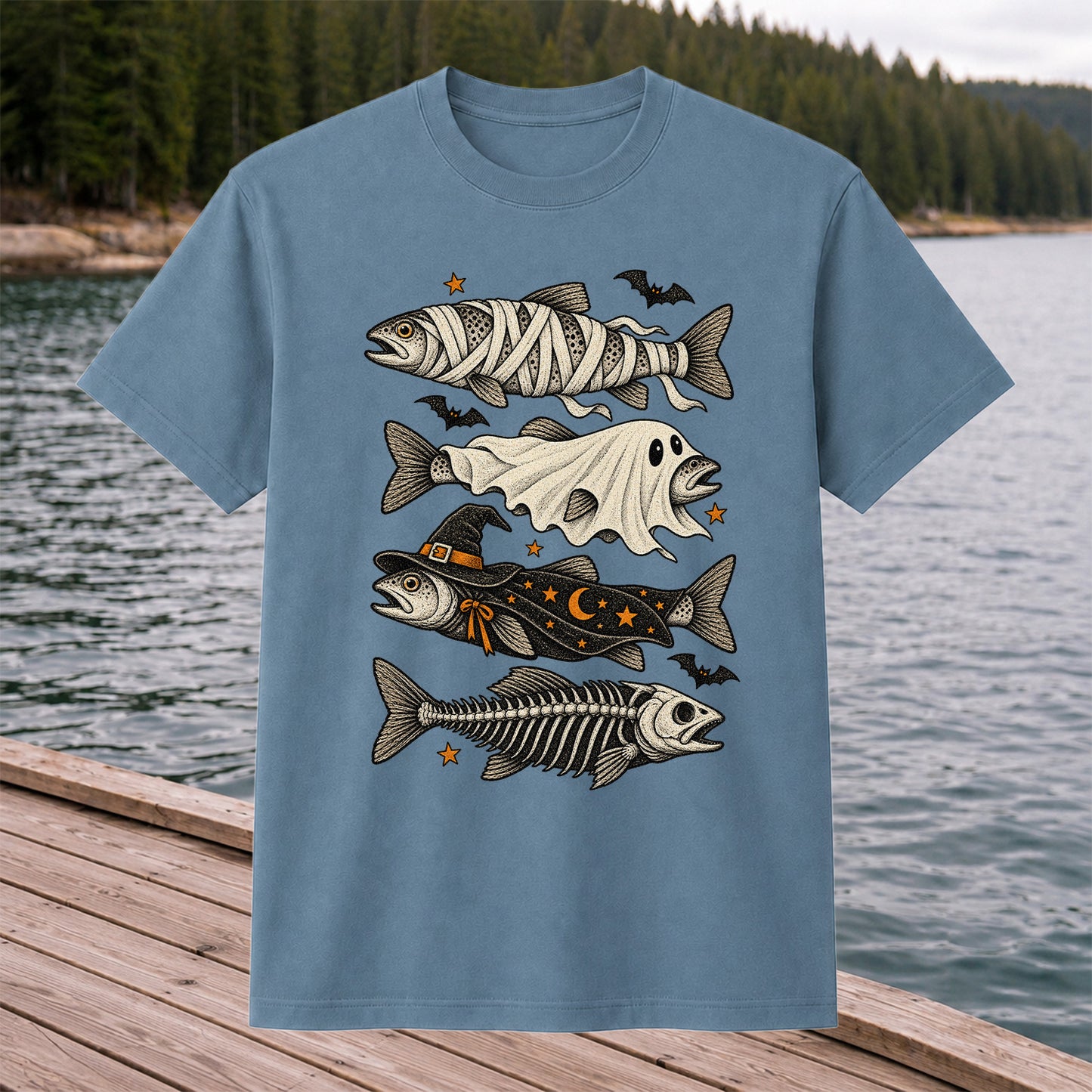 Halloween Costume Fish Spooky Fishing Graphic T-Shirt