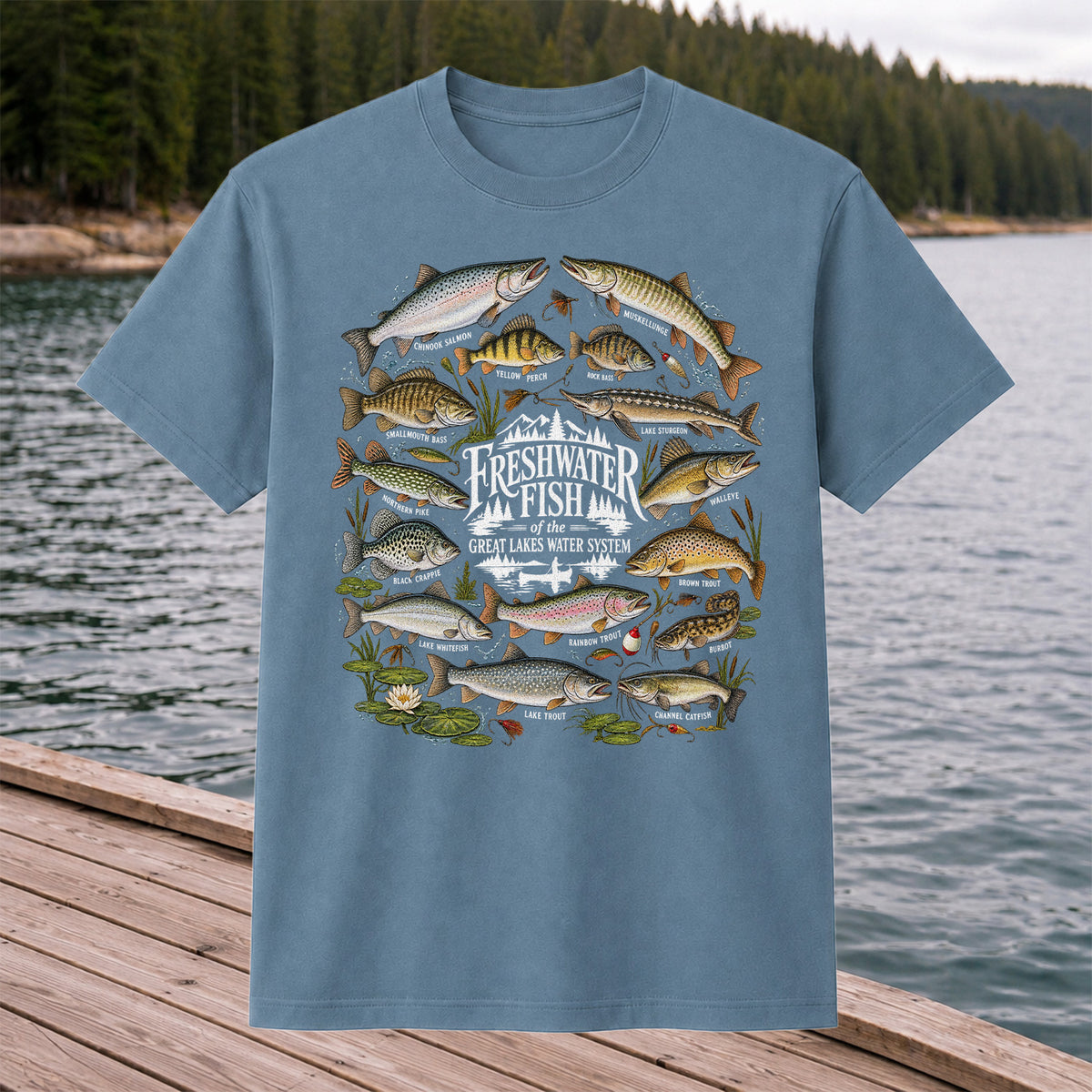Freshwater Fish of the Great Lakes Water System Graphic T-Shirt