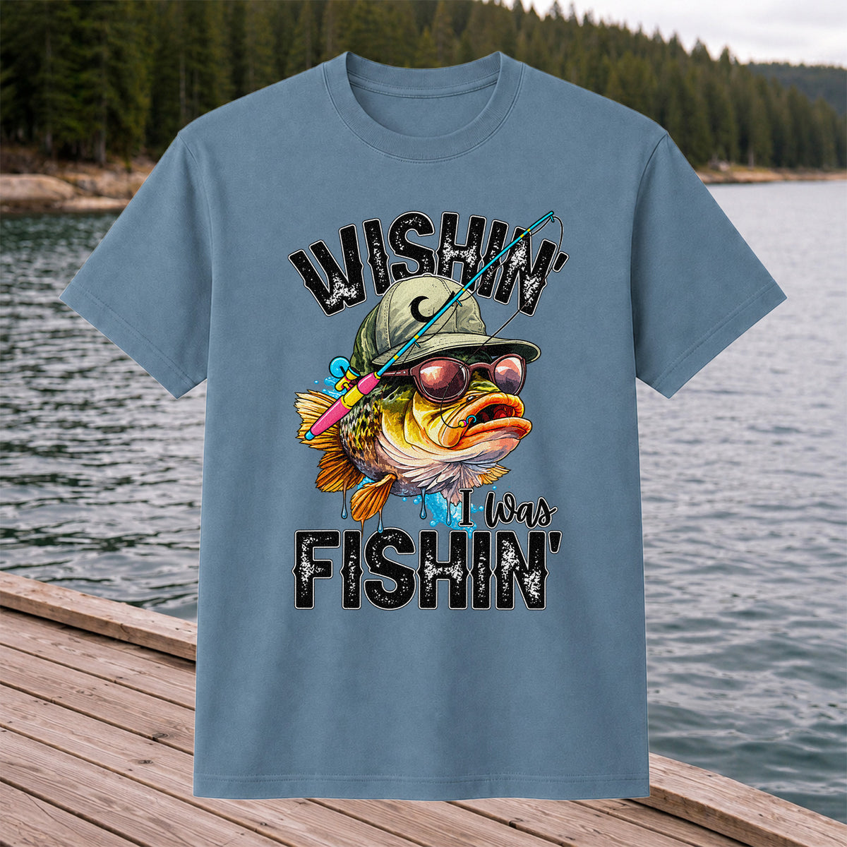 Wishin' I Was Fishin' Funny Sunfish Graphic T-Shirt