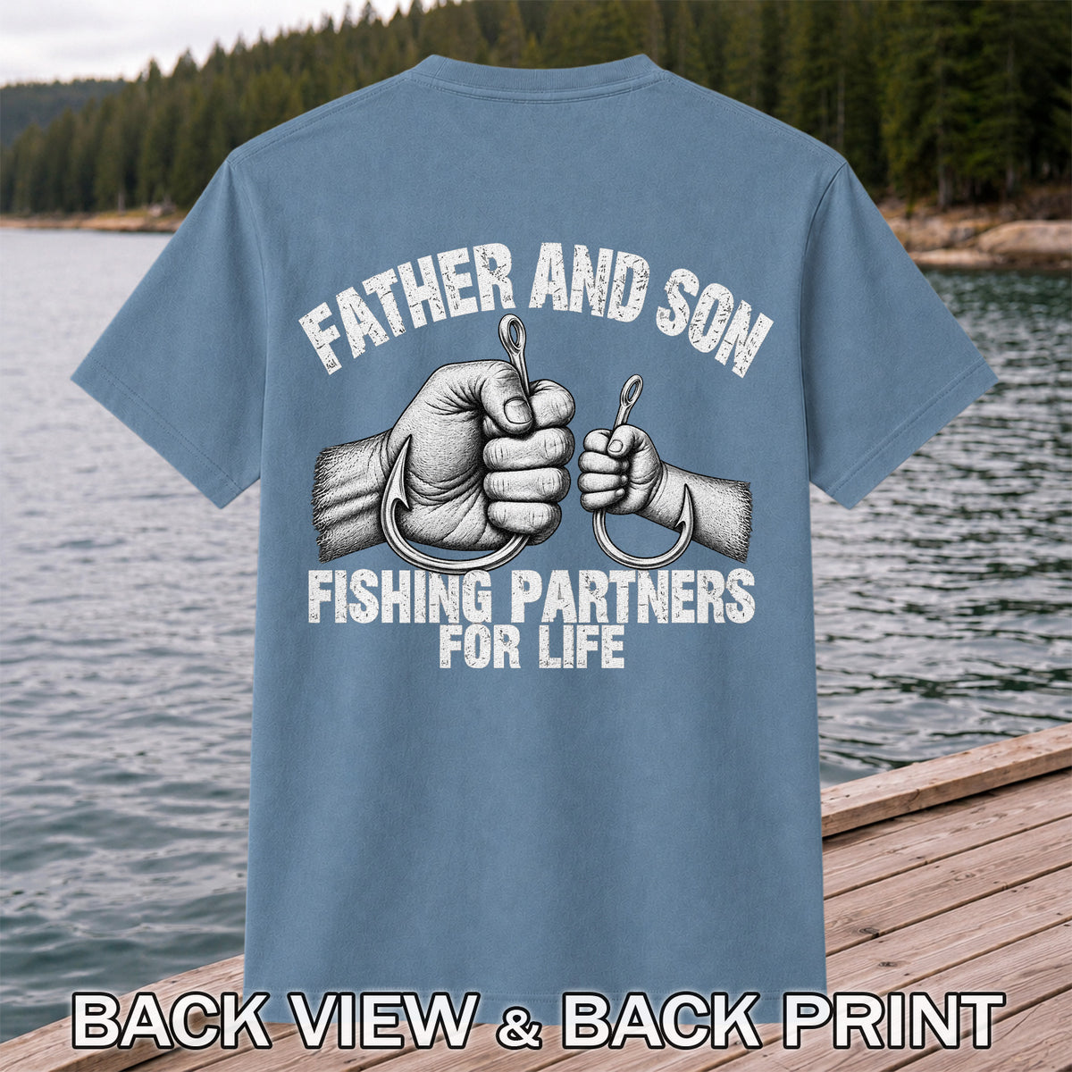 Father and Son Fishing Partners for Life Graphic T-Shirt | Back Print