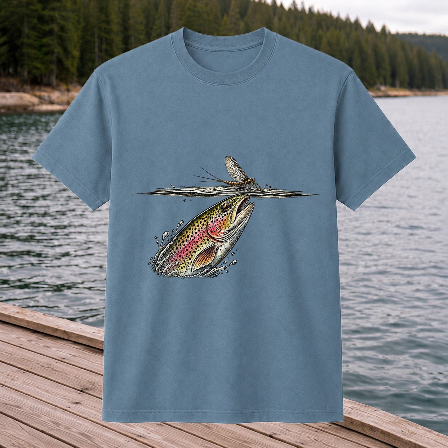 Rainbow Trout Rising to Mayfly Fishing Graphic T-Shirt