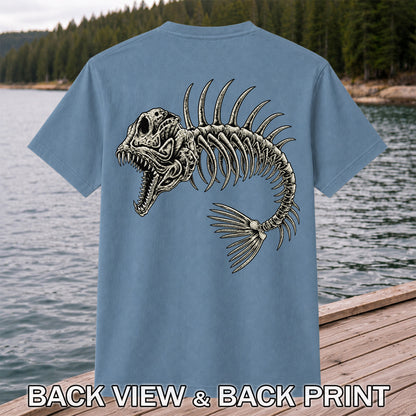 Monster Fish Skeleton Gothic Fishing Graphic T-Shirt | Back Print
