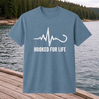 Hooked for Life Fishing Hook Heartbeat Graphic T-Shirt