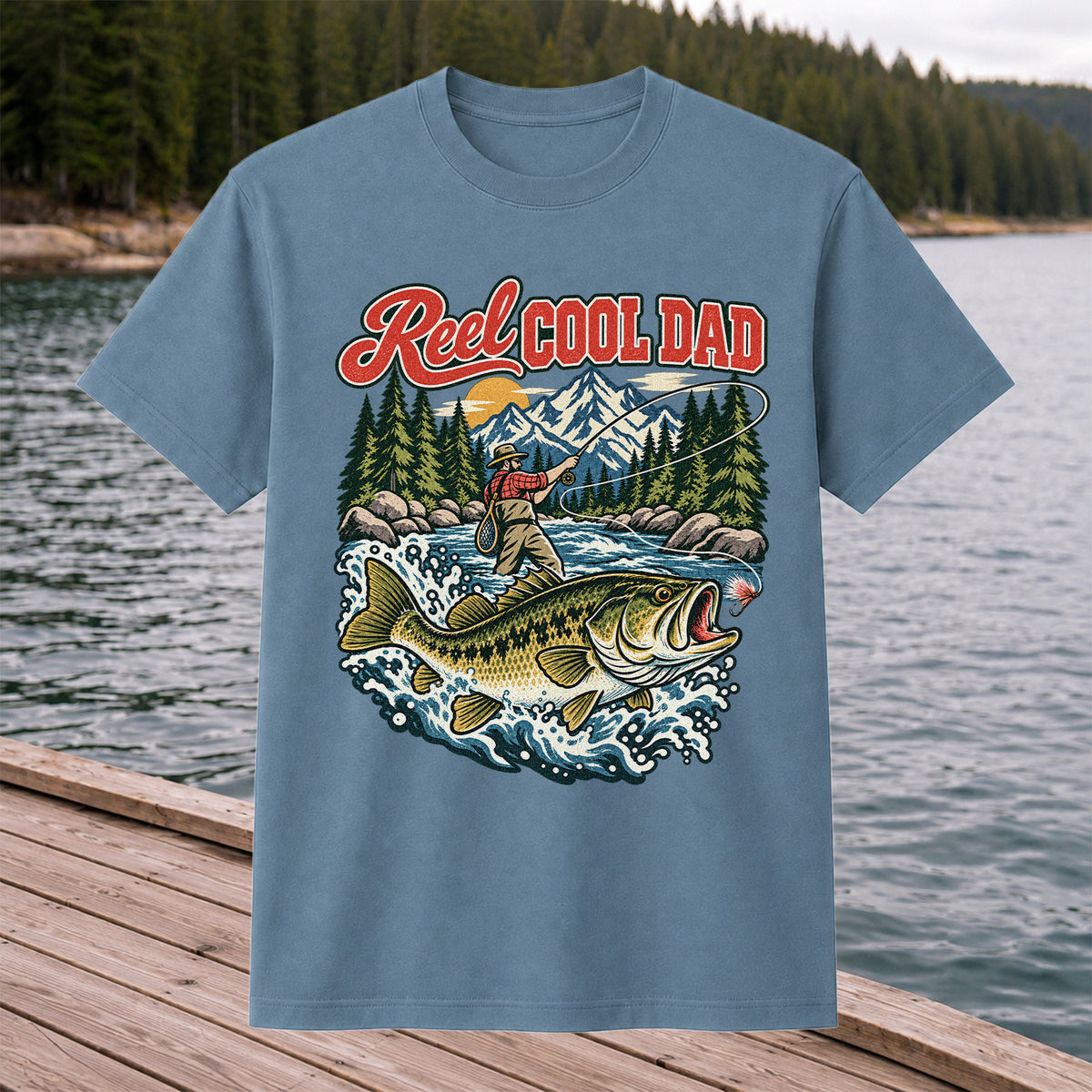 Reel Cool Dad Largemouth Bass Fishing Graphic T-Shirt