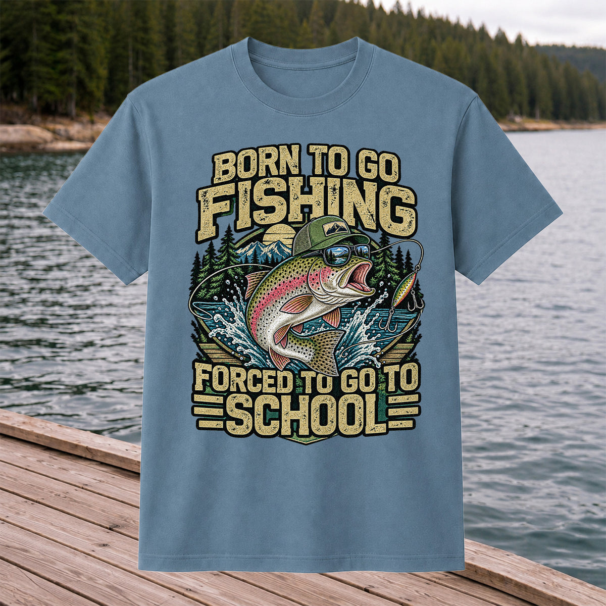 Born to Go Fishing Forced to Go to School Rainbow Trout T-Shirt