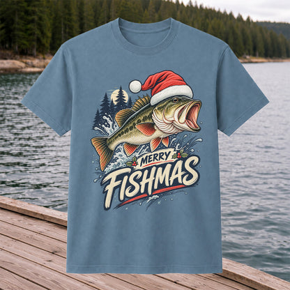 Merry Fishmas Santa Hat Largemouth Bass Fishing T-Shirt
