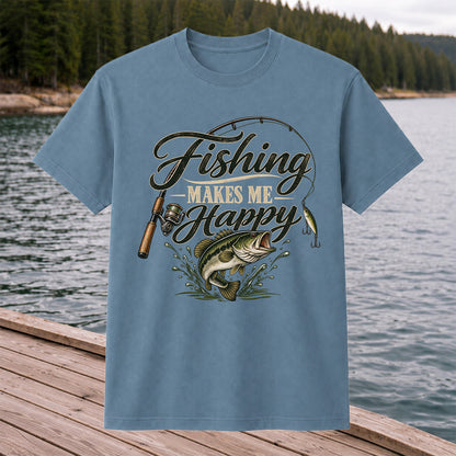 Fishing Makes Me Happy Bass Fishing Graphic T-Shirt