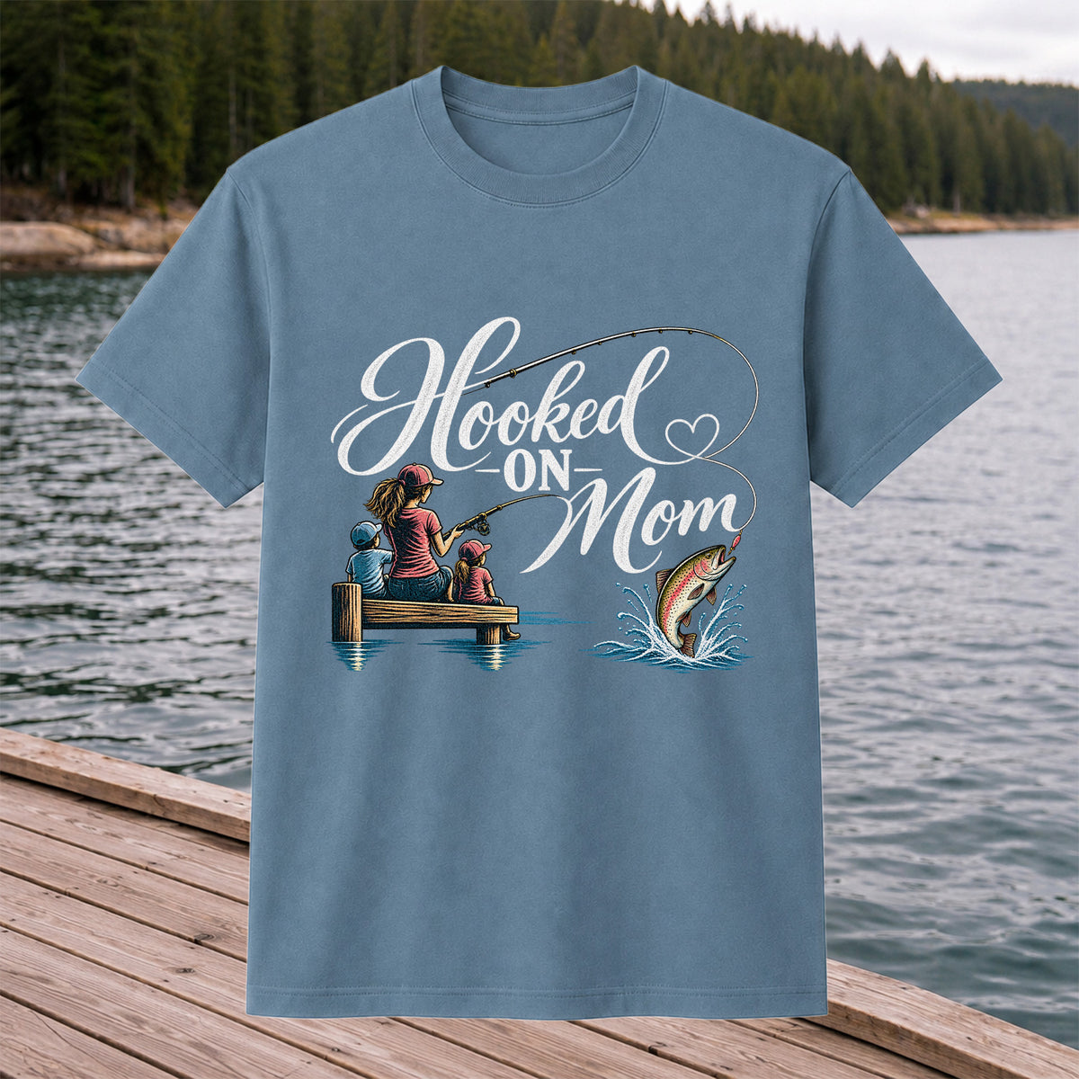 Hooked on Mom Family Fishing Graphic T-Shirt
