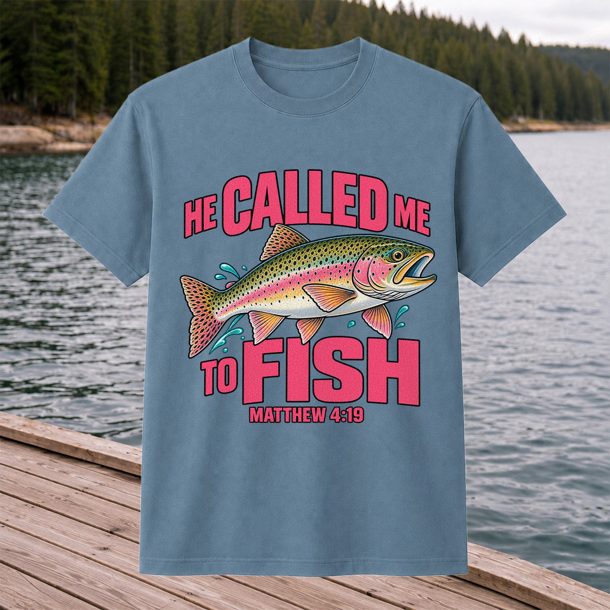 He Called Me to Fish Matthew 4:19 Rainbow Trout Christian Fishing T-Shirt