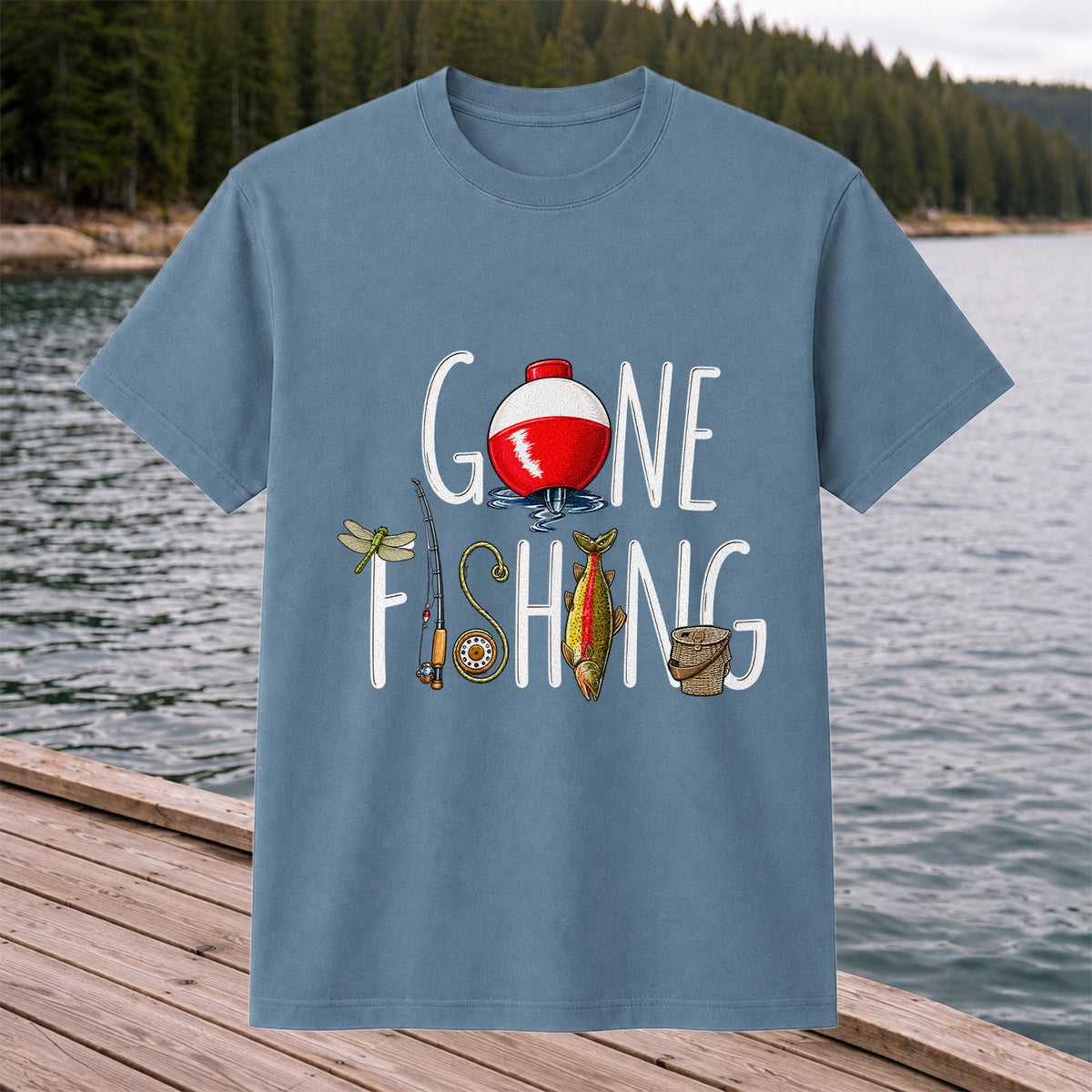 Gone Fishing Bobber Rod and Lure Graphic T-Shirt
