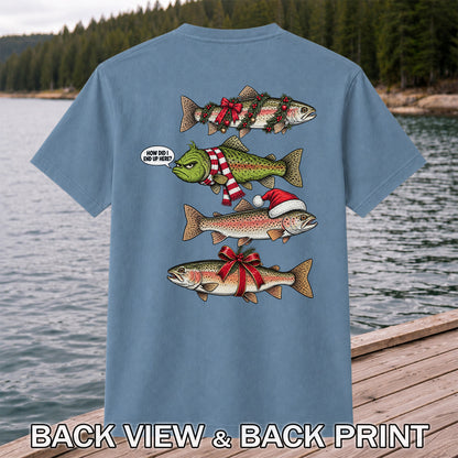 Christmas Trout Fishing Holiday Graphic T-Shirt | Back Print