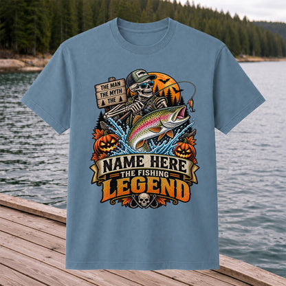 The Man The Myth The Fishing Legend Name Here Halloween Skeleton Rainbow Trout T-Shirt