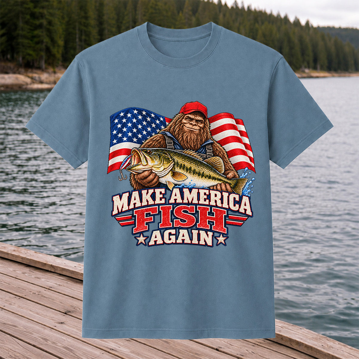 Make America Fish Again Bigfoot Bass Fishing T-Shirt