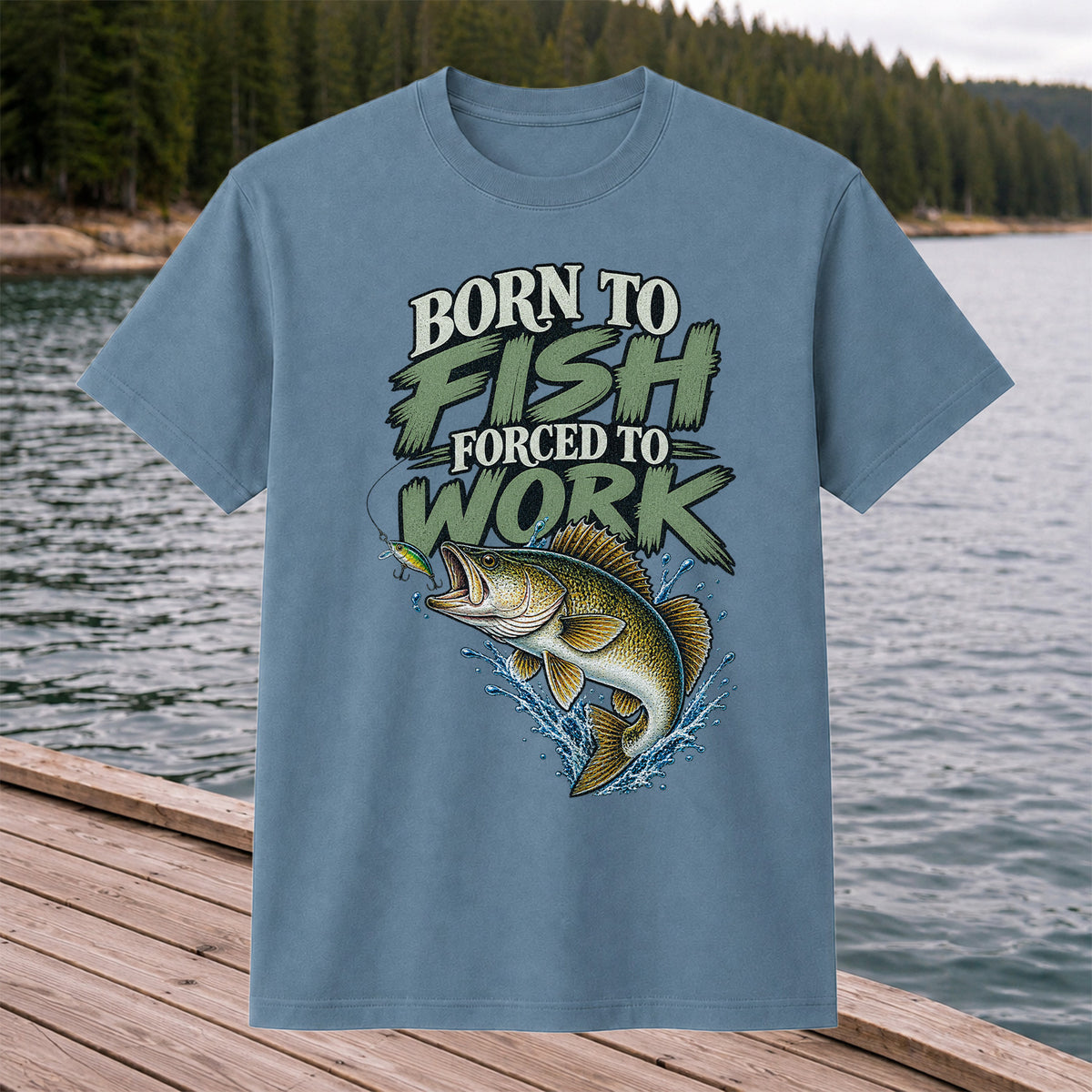 Born to Fish Forced to Work Bass Fishing T-Shirt