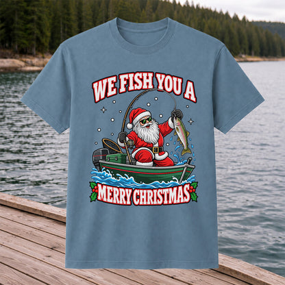 We Fish You a Merry Christmas Santa and Rainbow Trout Fishing T-Shirt