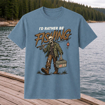 I'd Rather Be Fishing Skeleton Angler Graphic T-Shirt
