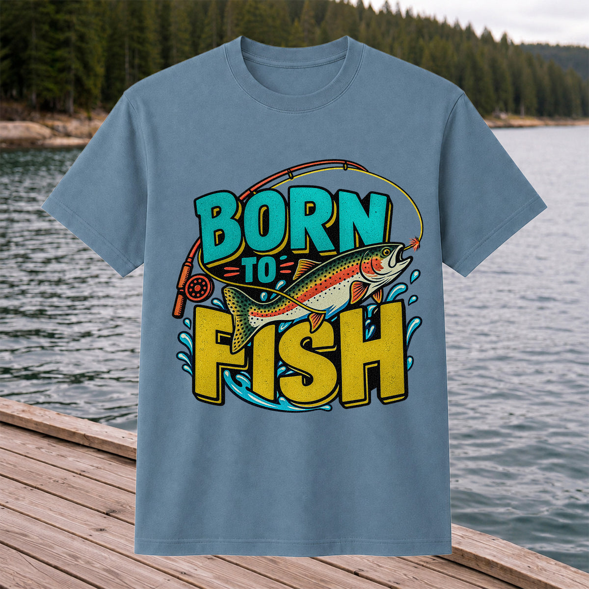 Born to Fish Rainbow Trout Fishing Graphic T-Shirt
