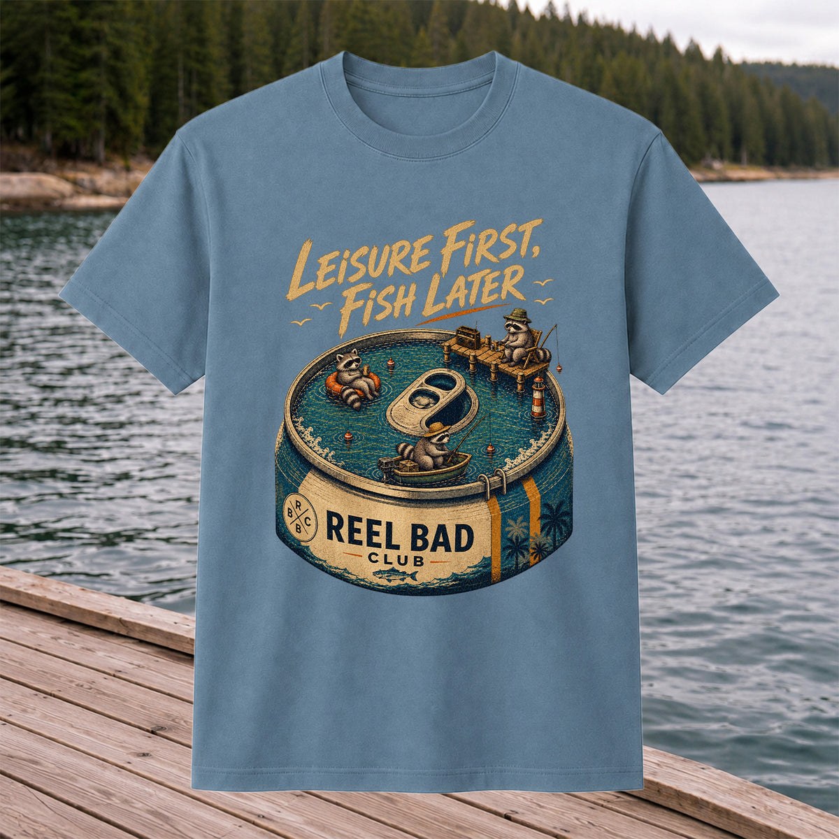 Raccoon Fishing Can Leisure Graphic T-Shirt