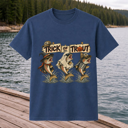 Trick or Trout Halloween Three Trout Fishing T-Shirt