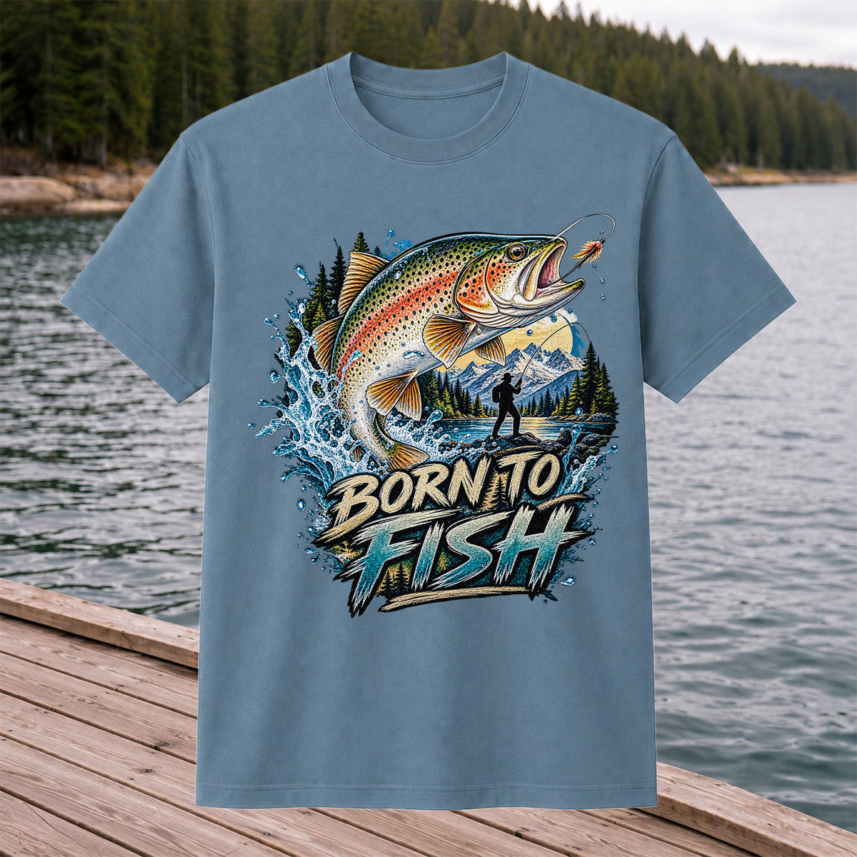 Born to Fish Rainbow Trout Fly Fishing Graphic T-Shirt