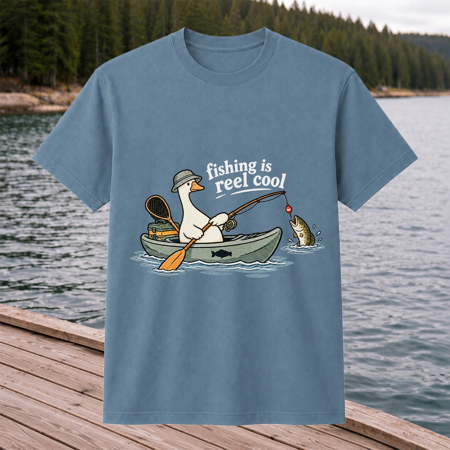 Fishing Is Reel Cool Duck in Canoe Funny Fishing T-Shirt
