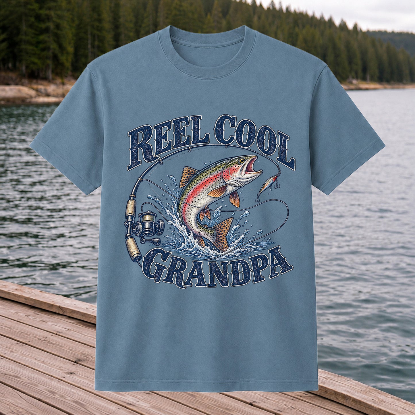 Reel Cool Grandpa Trout Fishing Graphic T-Shirt