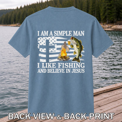 I Am a Simple Man Fishing Bass and Faith Graphic T-Shirt | Back Print