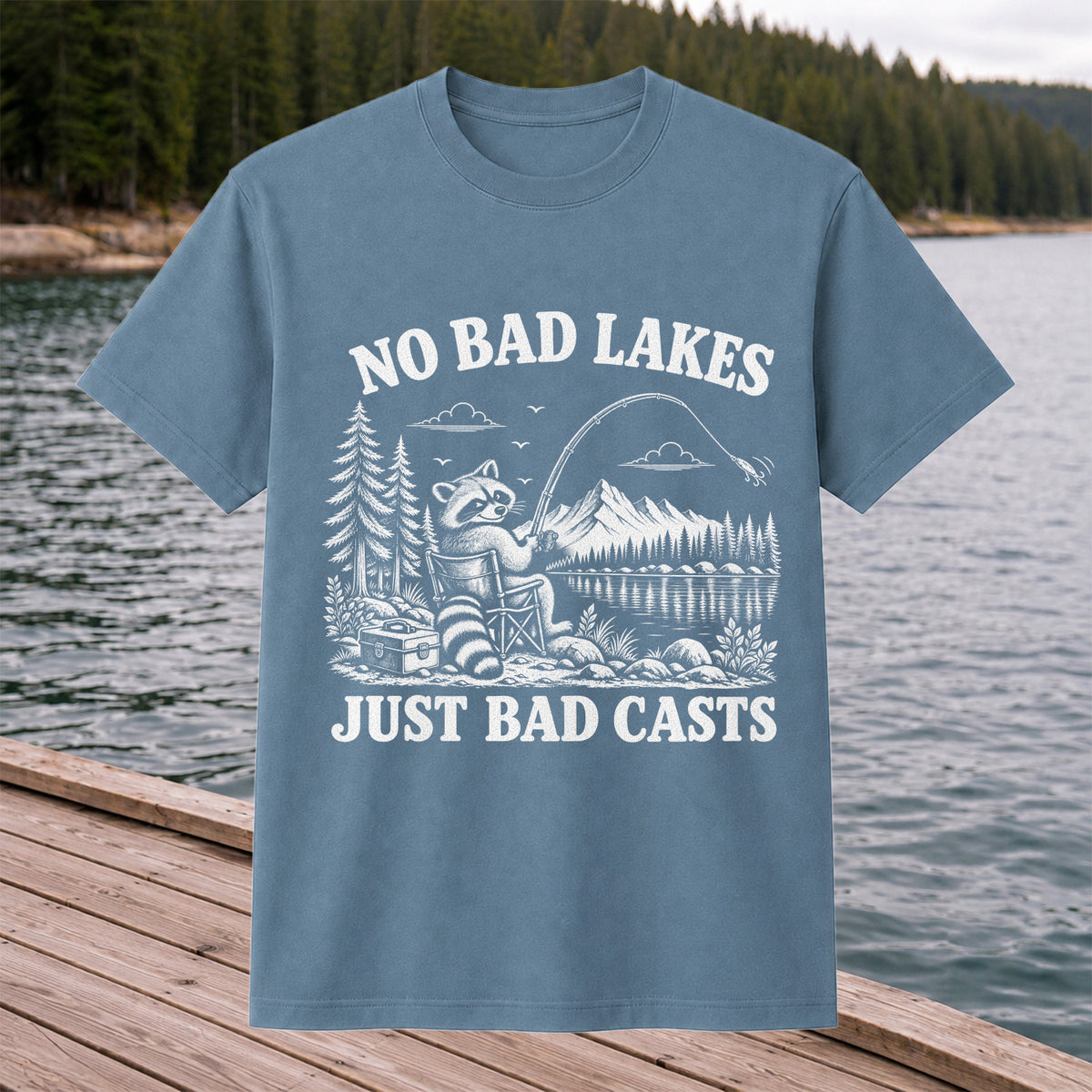 No Bad Lakes Just Bad Casts Raccoon Fishing T-Shirt