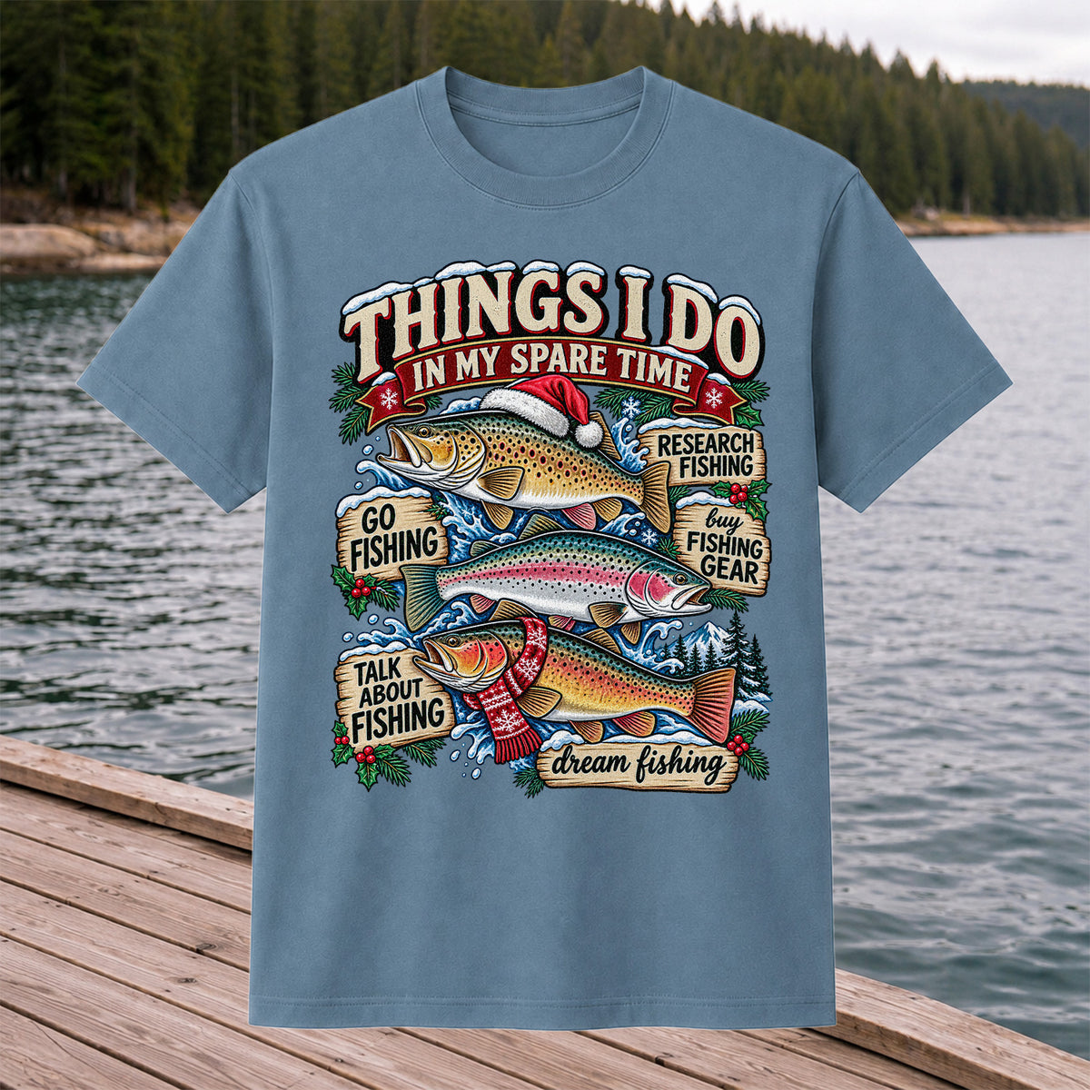 Things I Do in My Spare Time Christmas Trout Fishing T-Shirt